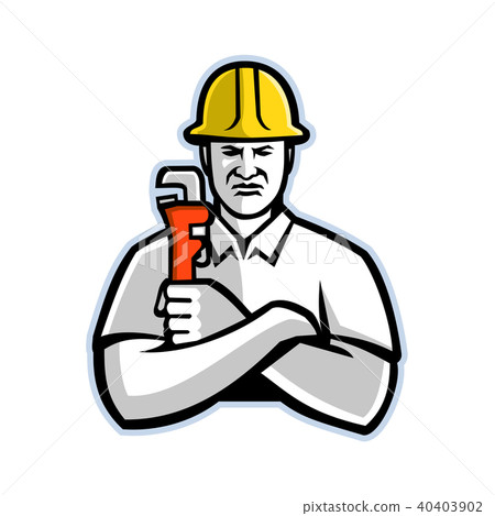 Pipefitter Holding Pipe Wrench Mascot 40403902