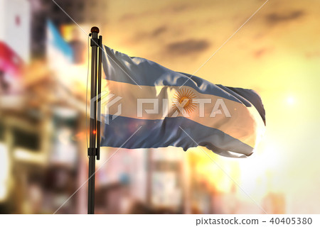 Argentina Flag Against City Blurred Background 40405380