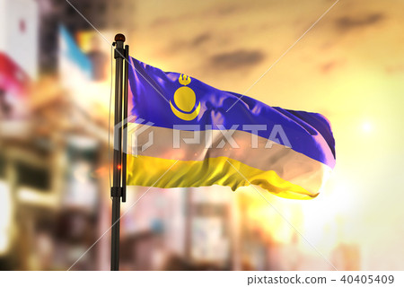 Buryatia Flag Against City Blurred Background 40405409