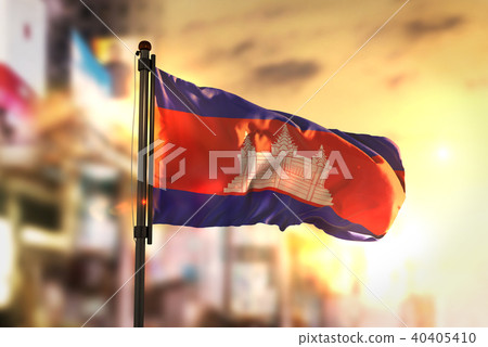 Cambodia Flag Against City Blurred Background 40405410