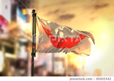 Easter Island Flag Against City Blurred Background 40405442