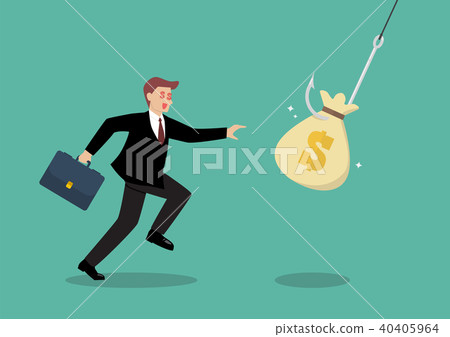Businessman try to pick money bag from hook trap 40405964