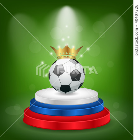 Football Ball with Golden Crown on Podium in National Colors of Flag Russia Football Ball with Golden Crown on Podium in National Colors of Flag Russia 40407226