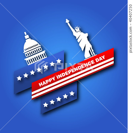American Poster for Fourth of July Independence Day of the USA, Capitol, Statue of Liberty 40407250