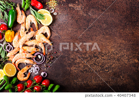 Fresh fish, shrimps with herbs, spices and 40407348