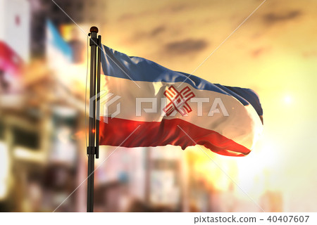 Mari El Flag Against City Blurred Background 40407607