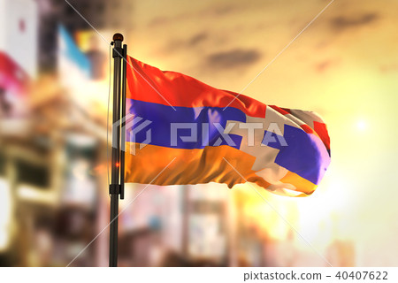 Nagorno-Karabakh Republic Flag Against City Nagorno-Karabakh Republic Flag Against City 40407622