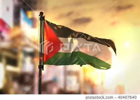 Palestine Flag Against City Blurred Background 40407640