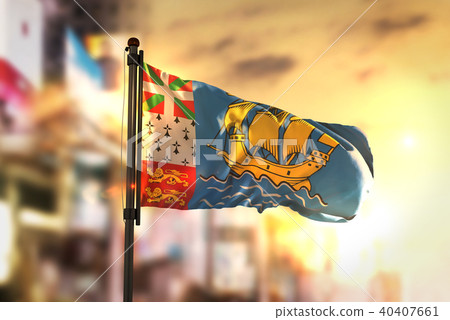 Saint Pierre and Miquelon Flag Against City Saint Pierre and Miquelon Flag Against City 40407661