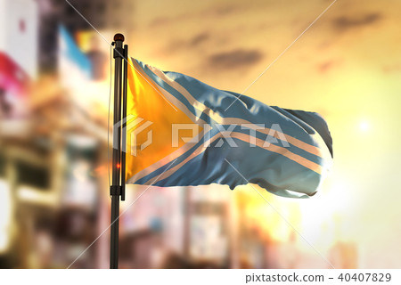 Tuva Flag Against City Blurred Background Tuva Flag Against City Blurred Background 40407829