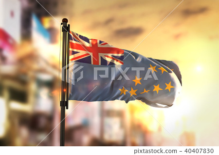 Tuvalu Flag Against City Blurred Background 40407830
