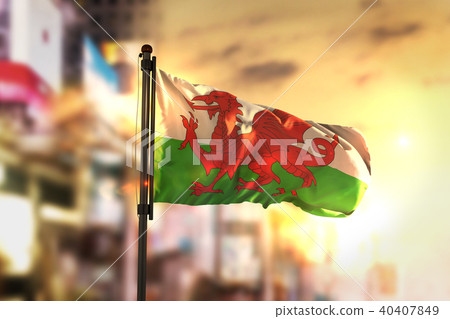 Wales Flag Against City Blurred Background 40407849