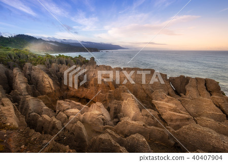 Pancake rock with beatiful sky at New Zealand. 40407904