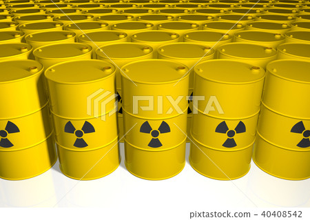 Barrels with radioactive waste. 3D render. 40408542