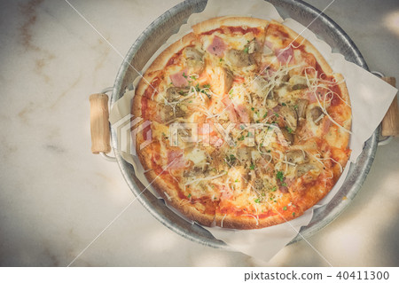 pizza served on marble table 40411300