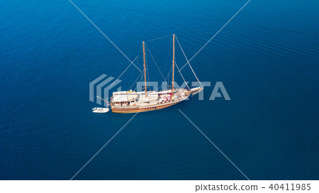 Aerial view of old sailing boat on open sea 40411985