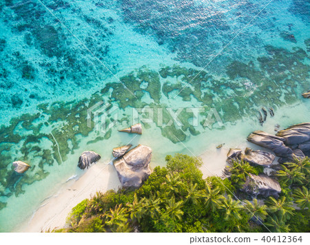 Aerial photo of Seychelles beach at La Digue Aerial photo of Seychelles beach at La Digue 40412364