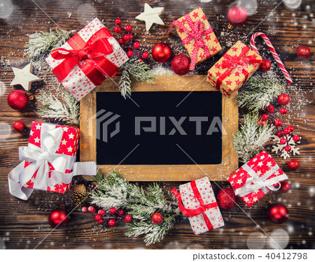 Christmas gift boxes with empty blackboard Christmas gift boxes with empty blackboard 40412798
