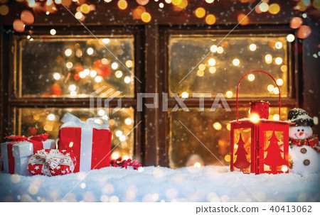 Christmas still life with old wooden window Christmas still life with old wooden window 40413062