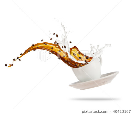 Splashing coffee drink with milk, isolated on white background 40413167