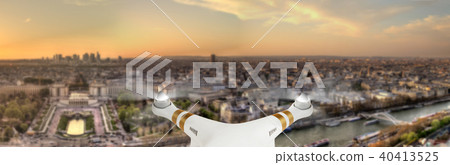 Drone flying above Paris city panorama 40413525