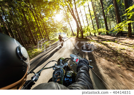 Motorcycle drivers riding on motorway Motorcycle drivers riding on motorway 40414831
