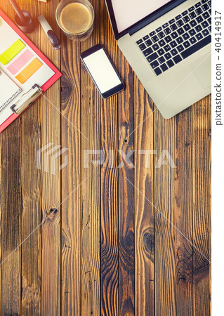 Aerial view of hispter office table 40414917