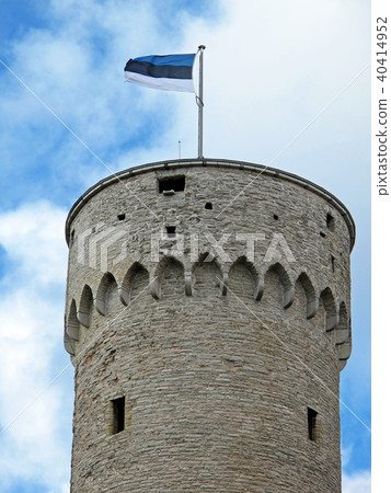 Estonian flag on Hermann Tower in the Old Town of Tallinn, Estonia 40414952