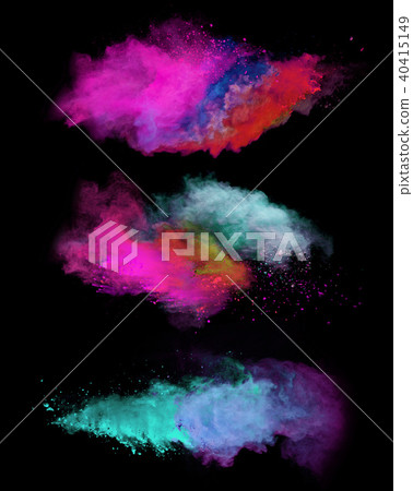 Explosion of colored powders on black background 40415149