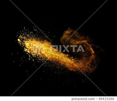 Explosion of yellow powder on black background Explosion of yellow powder on black background 40415260