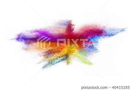 Explosion of colored powder on white background 40415285