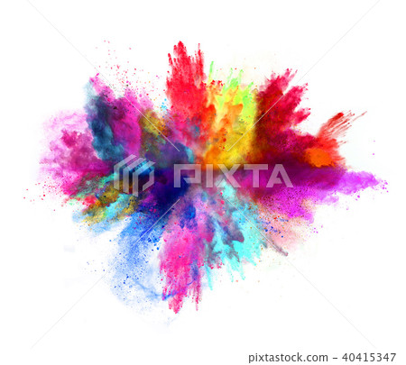 Explosion of colored powder on white background 40415347