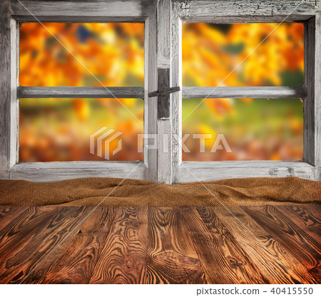 Autumn still life with empty wooden planks 40415550