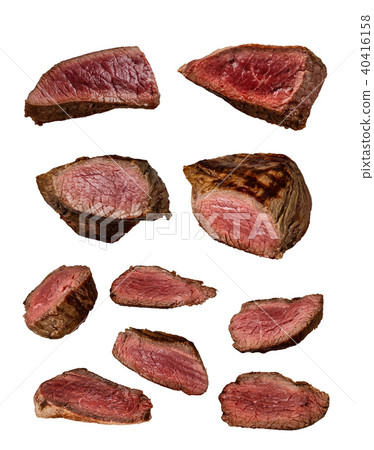 Grilled beef steaks in various kinds, collection on white background Grilled beef steaks in various kinds, collection on white background 40416158