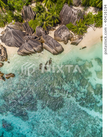 Aerial photo of Seychelles beach at La Digue 40416194