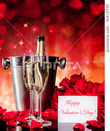 Valentines still life with champagne and roses Valentines still life with champagne and roses 40416550