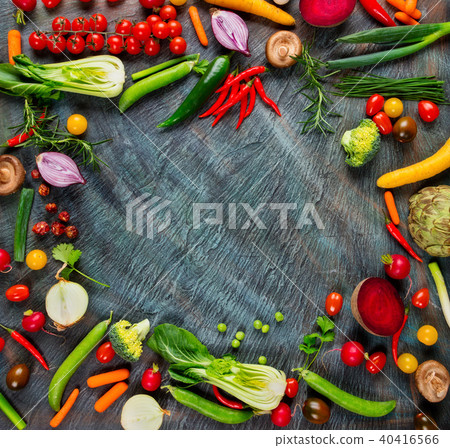 Collection of fresh vegetables on stone Collection of fresh vegetables on stone 40416566