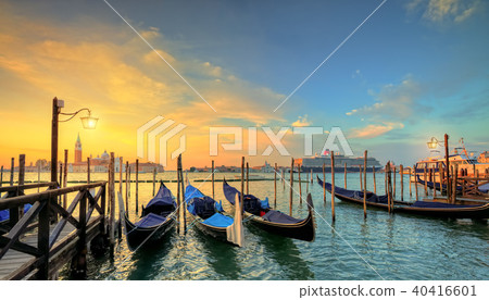 Group of gondolas moored by Saint Mark square Group of gondolas moored by Saint Mark square 40416601