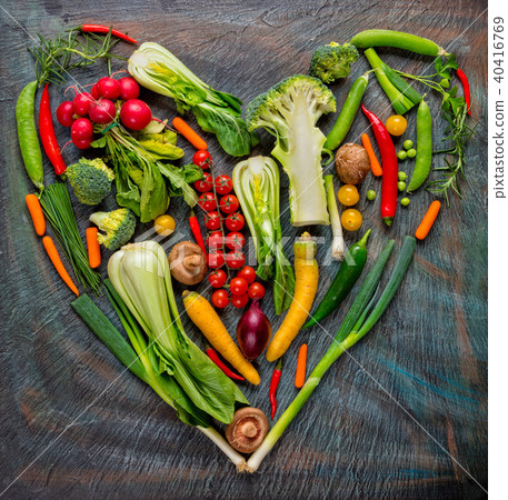 Collection of fresh vegetables in heart shape Collection of fresh vegetables in heart shape 40416769