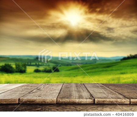 Empty wooden planks with Italian landscape Empty wooden planks with Italian landscape 40416809