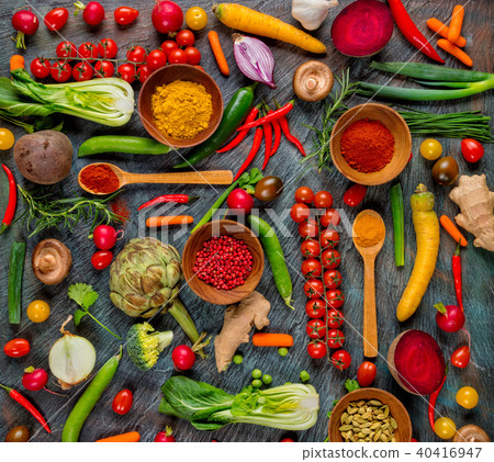 Collection of fresh vegetables on stone Collection of fresh vegetables on stone 40416947
