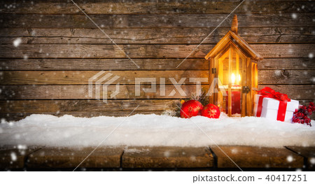 Christmas background with gifts and lantern 40417251