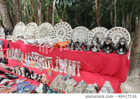 Souvenir open-air monkey figurine in the pyramid of Chichen Itza Mexico 40417516