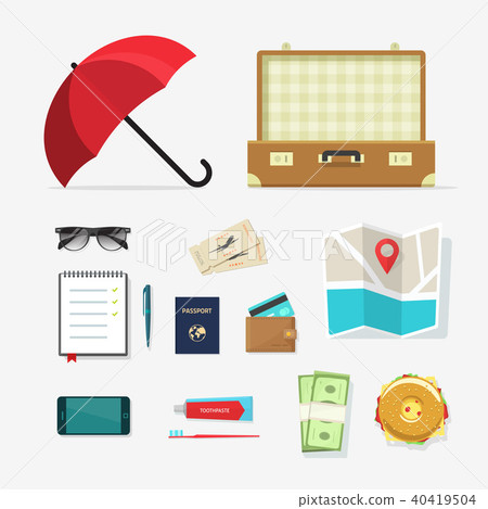 Travel things vector icons, baggage items to travelling, journey planning Travel things vector icons, baggage items to travelling, journey planning 40419504