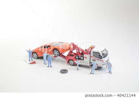 the mini truck worker near broken down car the mini truck worker near broken down car 40421144