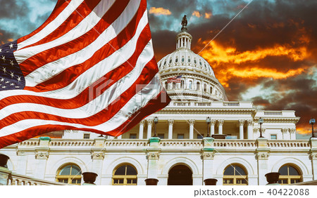 Washington DC National Capitol building US flag. 40422088