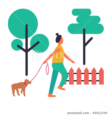 Adult Woman Walking Her Dog Isolated Illustration 40422544