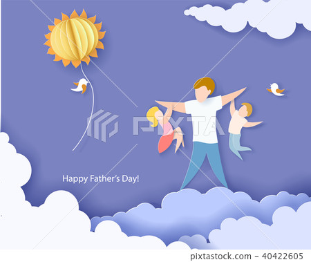Happy fathers day card. Paper cut style. 40422605