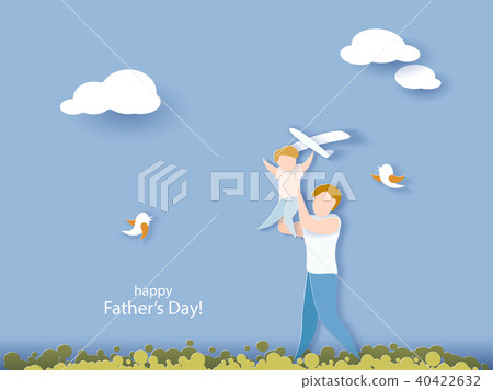 Happy fathers day card. Paper cut style. 40422632