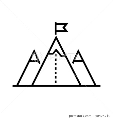 Flag on mountain top - line design single isolated icon Flag on mountain top - line design single isolated icon 40423710